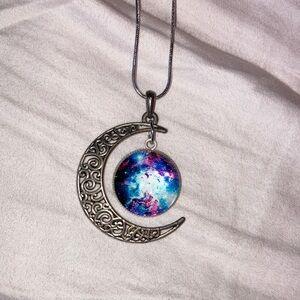 Silver Crescent Moon Pendant Necklace